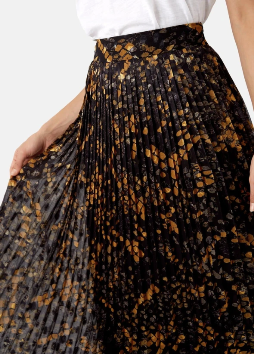 Pleated Falls Skirt in Black Mustard LAST ONE SIZE L 14