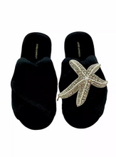Load image into Gallery viewer, Black Pearl & Crystal Starfish Slippers