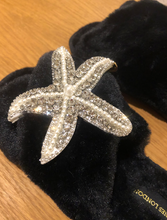 Load image into Gallery viewer, Black Pearl & Crystal Starfish Slippers