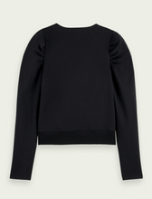 Load image into Gallery viewer, Black Cotton-blend wrap top