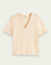 Load image into Gallery viewer, Peach Linen V-neck Tee