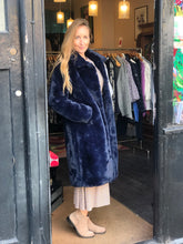 Load image into Gallery viewer, Navy Faux Fur Jacket