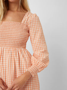 Classic Gingham Square-neck Dress - Peach