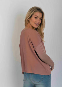 Abi Dusty pink jersey sleeve and crepe top