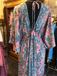 Indian Silk Kaftan Dresses - Pink paisley