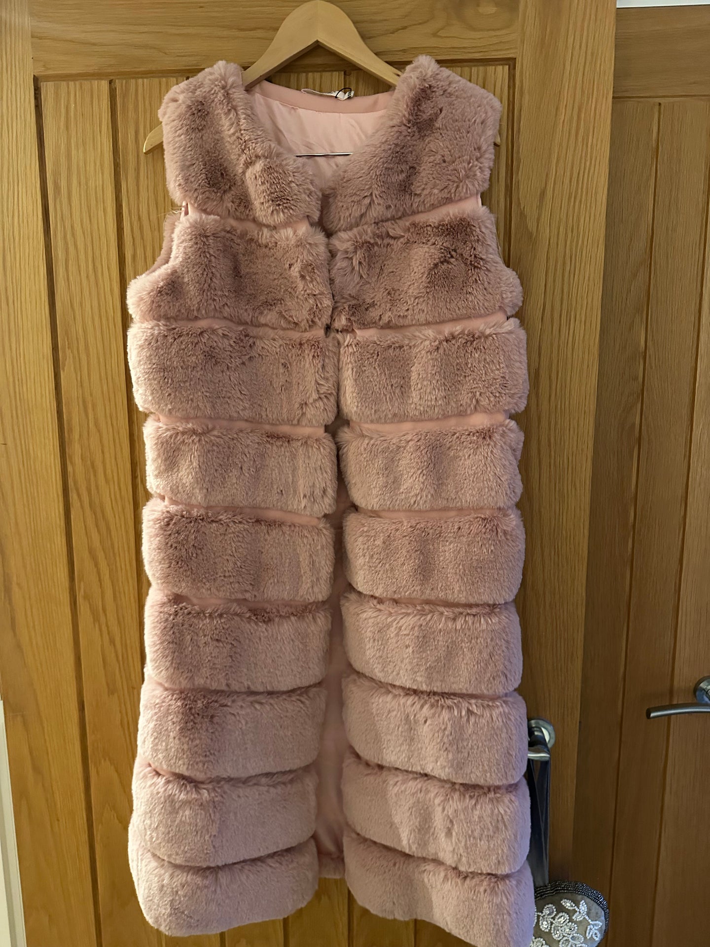 Faux fur pink long gilet