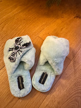 Load image into Gallery viewer, Mint Fluffy Mollie Monochrome Slippers Size 3-4 only