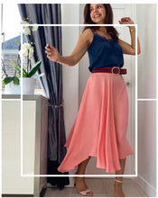 Load image into Gallery viewer, Pink Rose ruffled asymmetric midi skirt