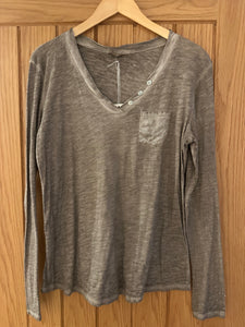 Pocket Long Sleeve Top with Button Detail - Taupe