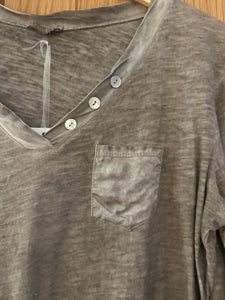 Pocket Long Sleeve Top with Button Detail - Taupe