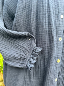 Vesti - Navy Peasant blouse with Broderick Anglais