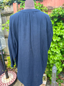 Vesti - Navy Peasant blouse with Broderick Anglais