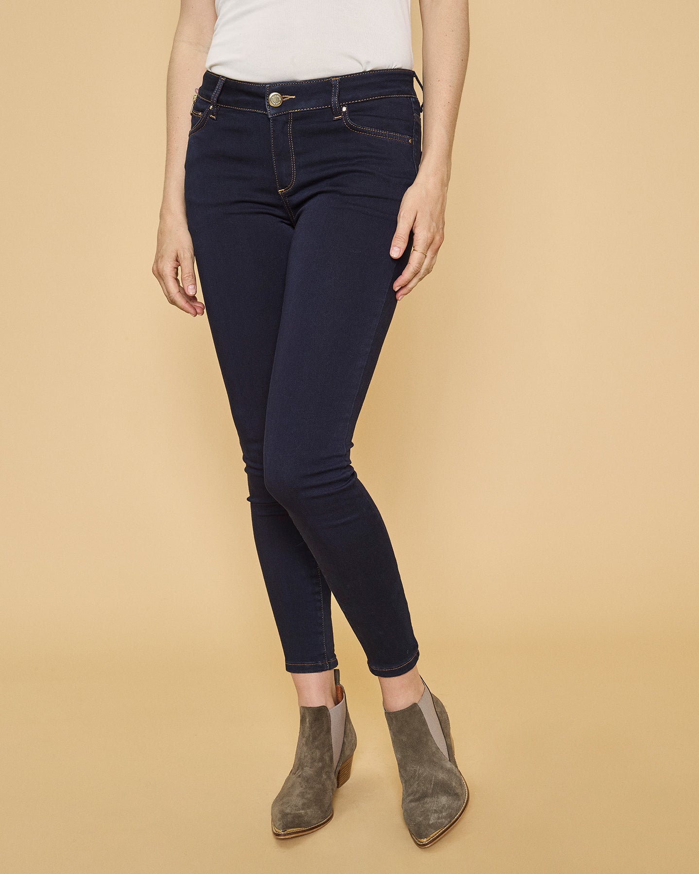 Victoria 7/8 Jeans with Zips - Dark Blue