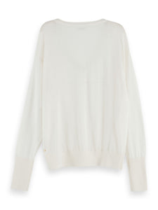100% Merino wool long sleeve V-neck sweater - Cream