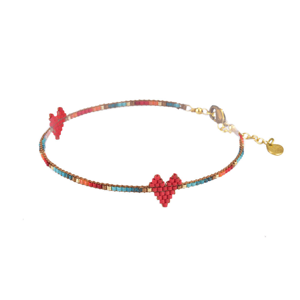 Red Rainbow Heart Beaded Anklet
