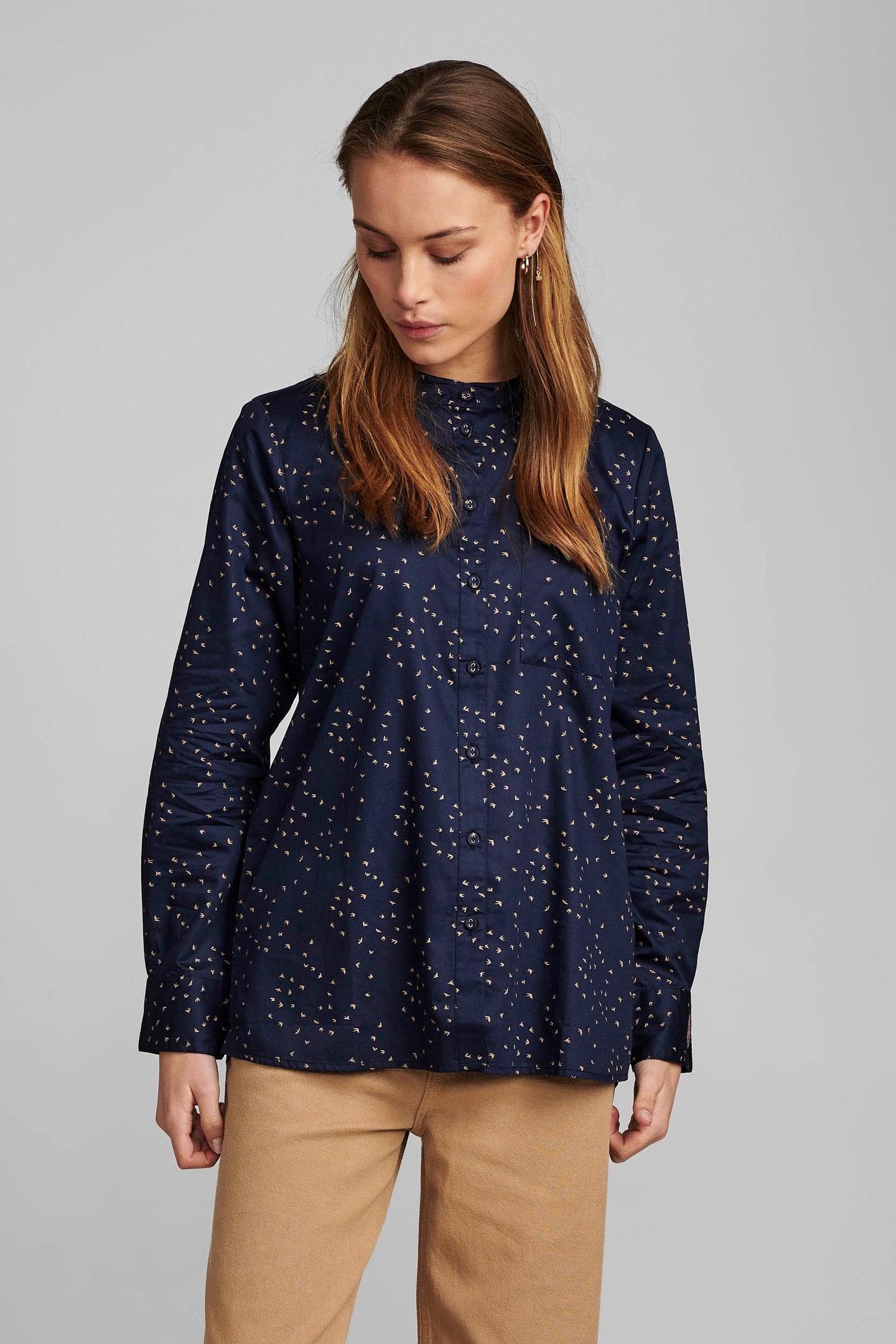 Navy Swallow Cotton Shirt