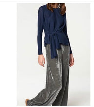 Load image into Gallery viewer, Grey Velvet Palazzo Trousers With Side Zip -Size 12 only - 1 pair left!