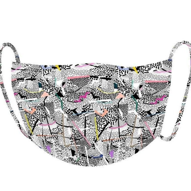 Organic Cotton Face Mask Covering - Black & White Contemporary Graphic