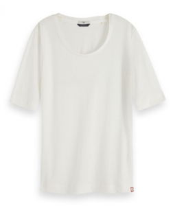 Basic Linen Scoop Neck S/S T-shirt - Cream- 1 left - Size L