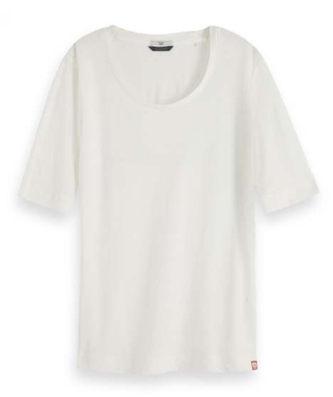 Basic Linen Scoop Neck S/S T-shirt - Cream- 1 left - Size L
