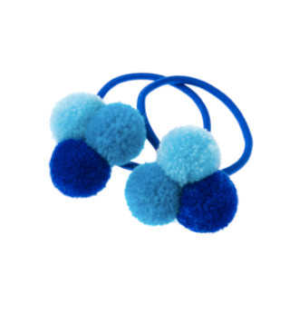 mini trio of blue pom poms