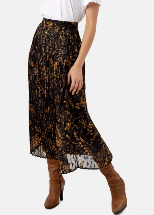 Pleated Falls Skirt in Black & Mustard - LAST ONE - SIZE L - 14