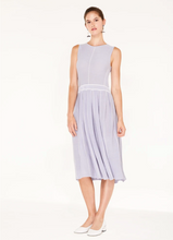 Load image into Gallery viewer, Knitted dress with stripe details and pleated skirt in lilac and white