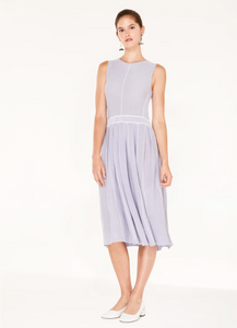 Knitted dress with stripe details and pleated skirt in lilac and white
