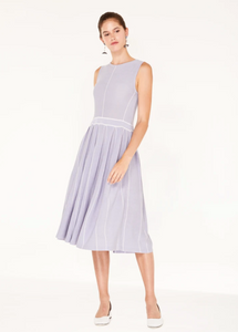 Knitted dress with stripe details and pleated skirt in lilac and white