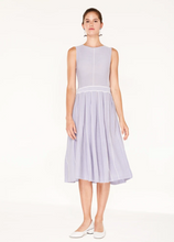 Load image into Gallery viewer, Knitted dress with stripe details and pleated skirt in lilac and white