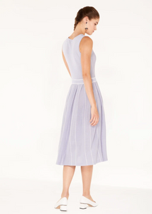 Knitted dress with stripe details and pleated skirt in lilac and white