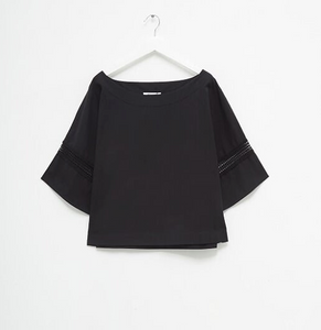 Black cotton Top with lace detail - SIZE 14 / L