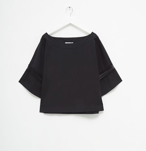 Black cotton Top with lace detail - SIZE 14 / L