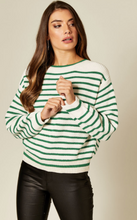 Load image into Gallery viewer, Green and White Stripe Knit