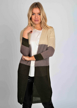 Load image into Gallery viewer, Colour Block Lurex Long Cardi - Beige - Rust - Olive - One Size
