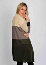 Load image into Gallery viewer, Colour Block Lurex Long Cardi - Beige - Rust - Olive - One Size