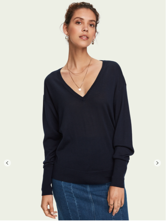 100% Merino wool long sleeve V-neck sweater