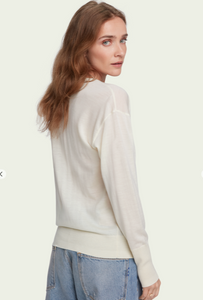 100% Merino wool long sleeve V-neck sweater - Cream