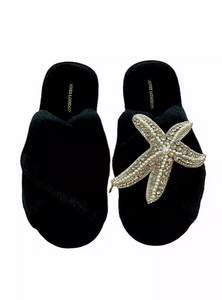Black Pearl & Crystal Starfish Slippers