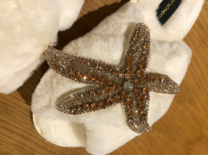 Rose Gold Starfish on Cream Slippers