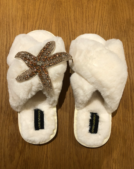 Rose Gold Starfish on Cream Slippers