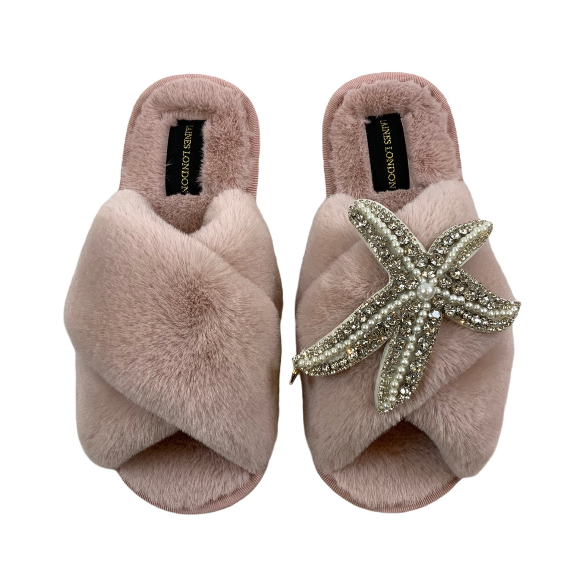 Pink Pearl & Crystal Starfish Slippers