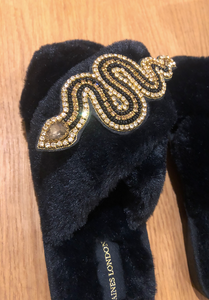 Black Gold Snake Diamante Slippers