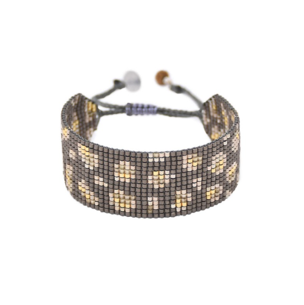 Panthera Grey Leopard Beaded Bracelet - wide