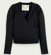 Load image into Gallery viewer, Black Cotton-blend wrap top