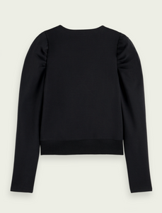 Black Cotton-blend wrap top