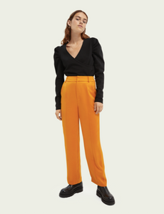 Black Cotton-blend wrap top