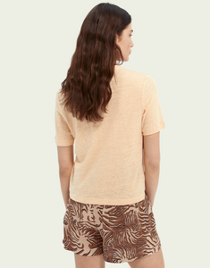 Peach Linen V-neck Tee