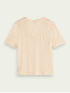 Peach Linen V-neck Tee