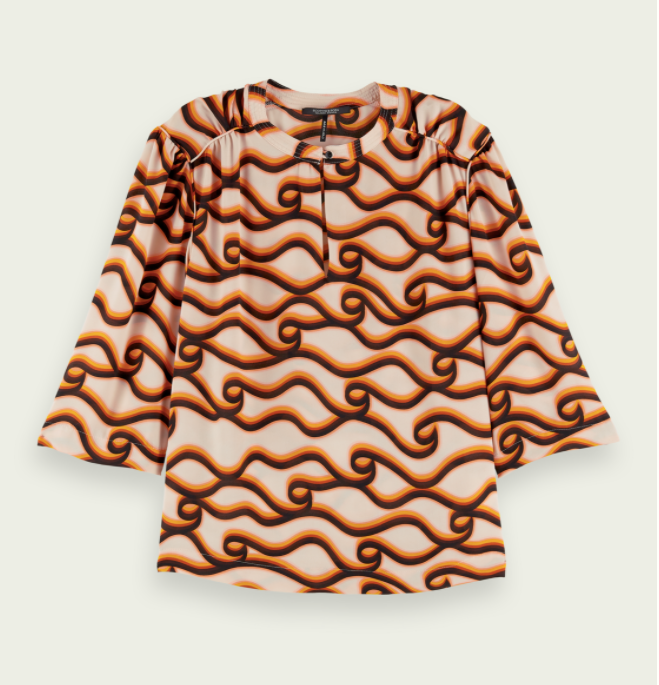 Printed piped-detailing top